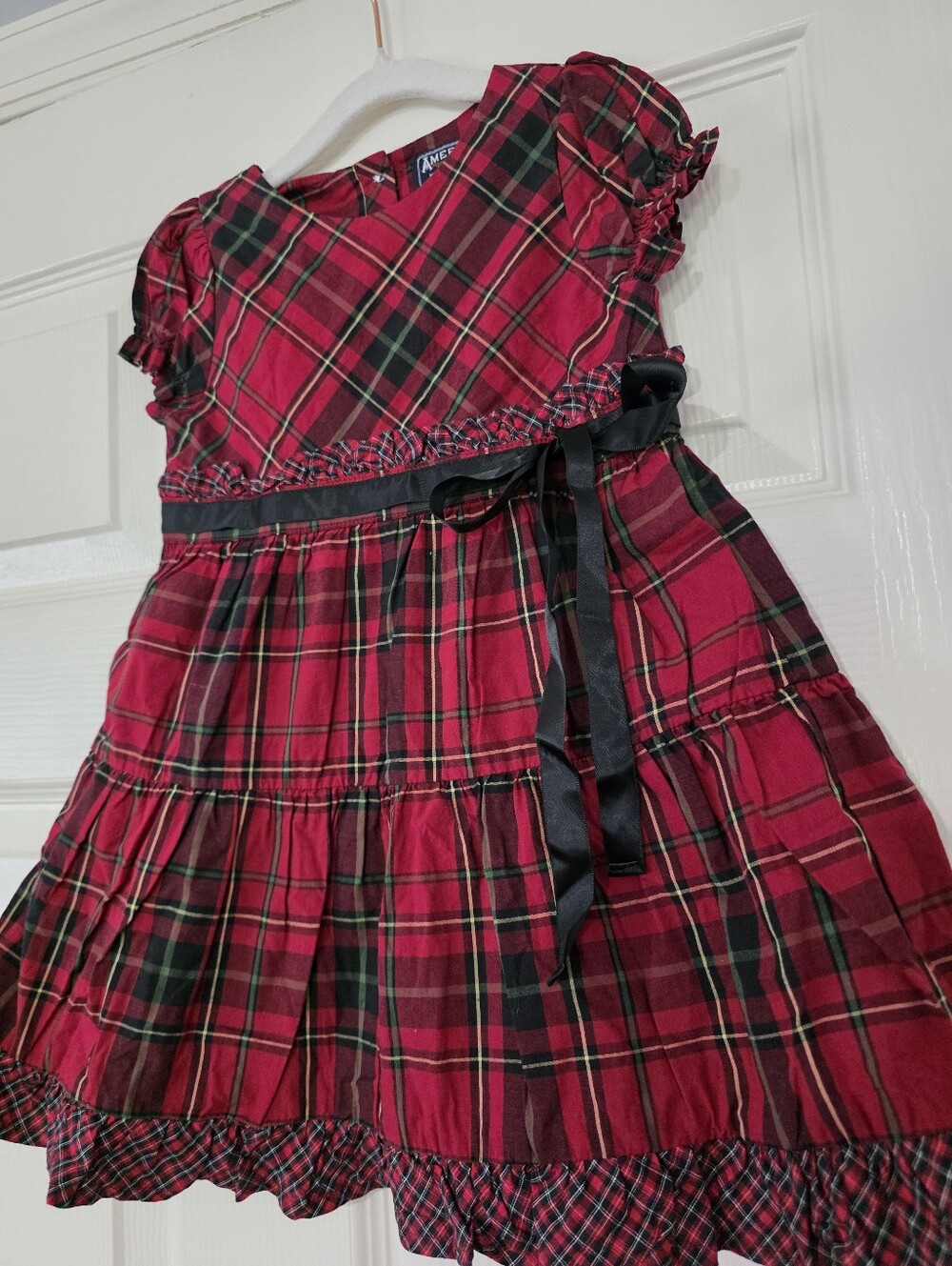 American Living Toddler Girl Plaid Tier Ruffle Hemline Dress Red Plaid 3T Lined